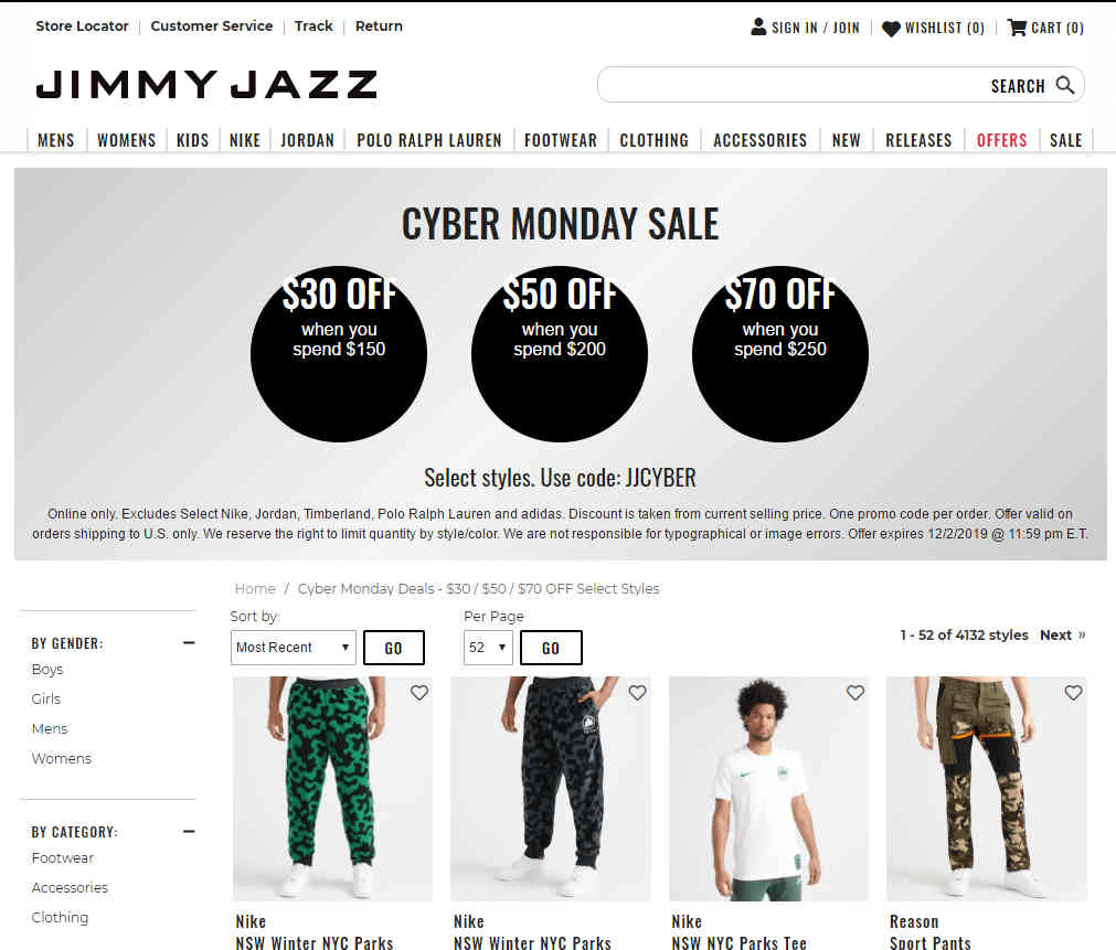 Jimmy Jazz优惠码2024 现有网一精选商品最高满$250减$70满额免邮